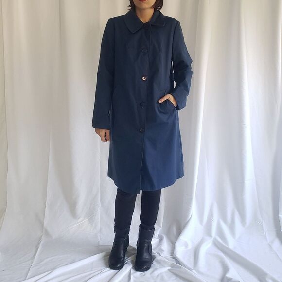 Vintage Jackets & Blazers - 70s Blue Trench Coat with Orange Stitching‎